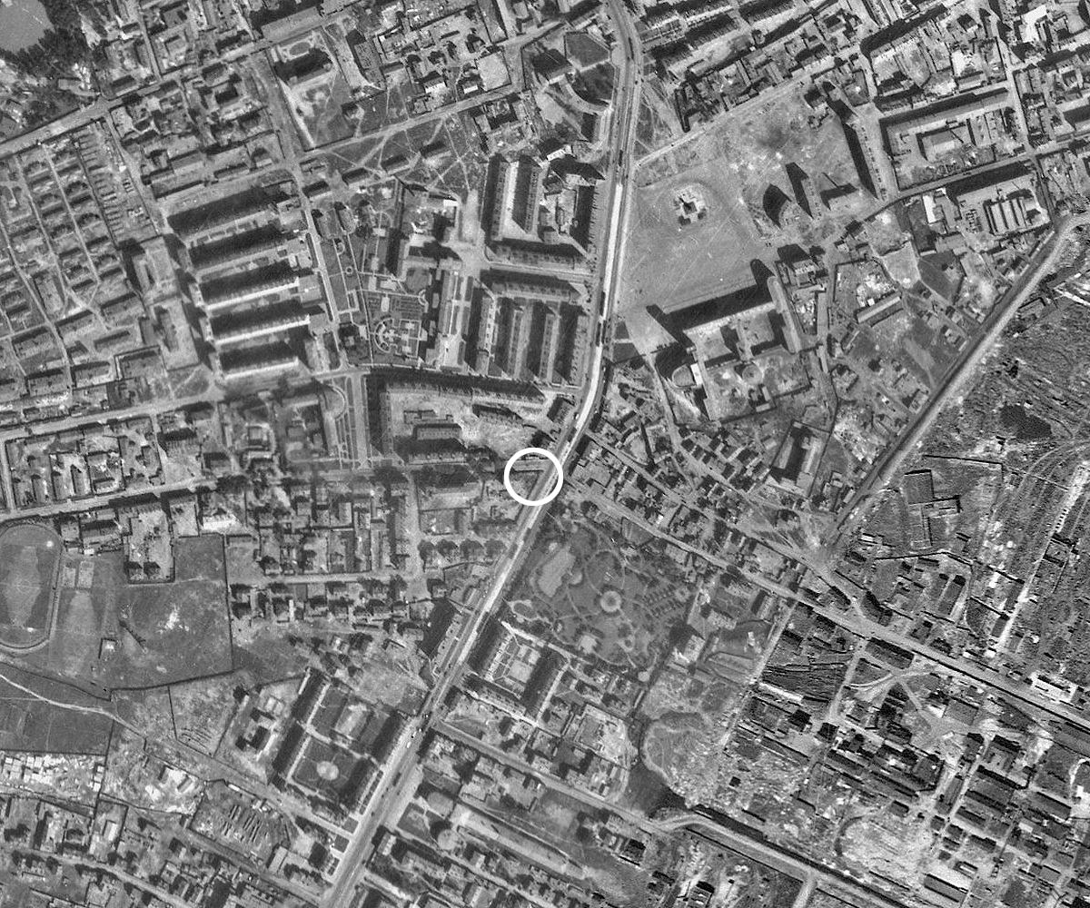 Aerial view of 1942 location of the station Garden on January 9th